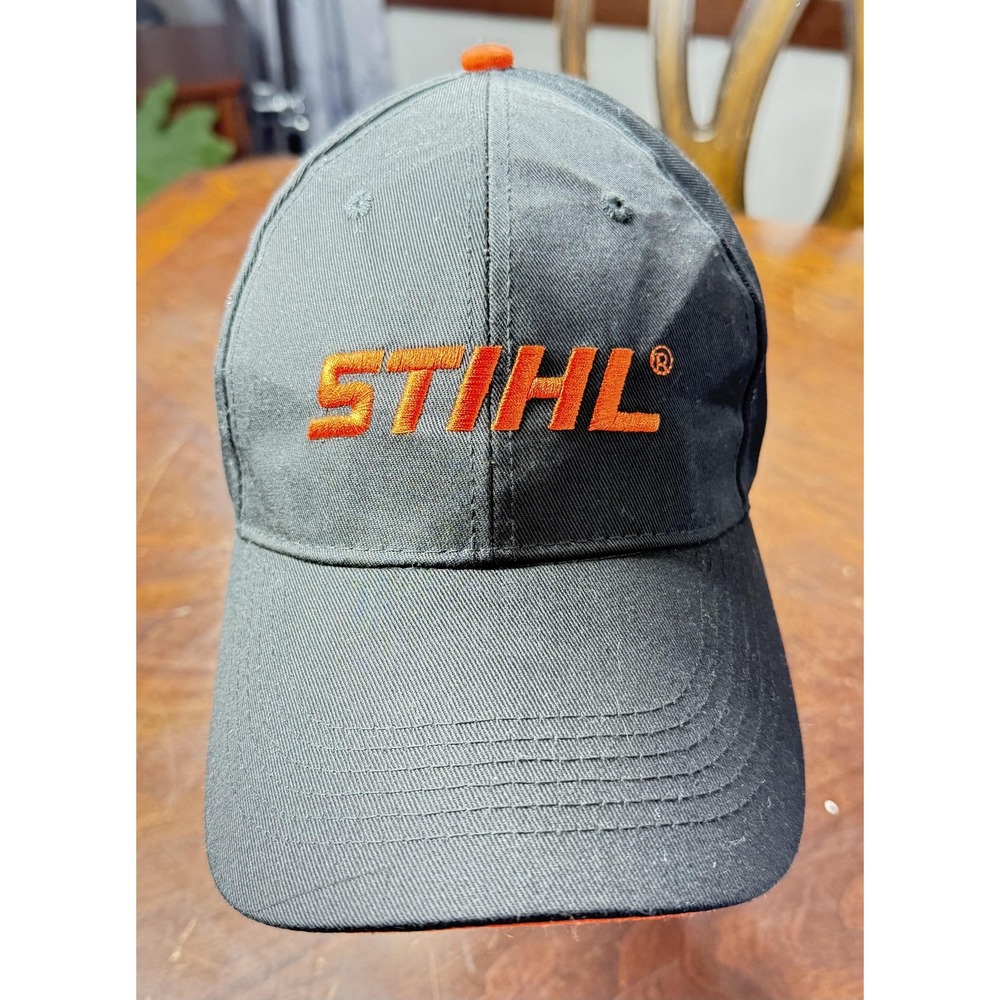 Stihl Hat Cap Strap Back Black Orange Embroidered Logo Baseball Outdoor Mens